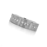 Men's 18K White Gold Diamond Station Wedding Band